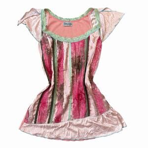 Y2K Fairy Whimsical Mixed Media Flutter Sleeves Asymmetrical Top Gypsy Daisy M